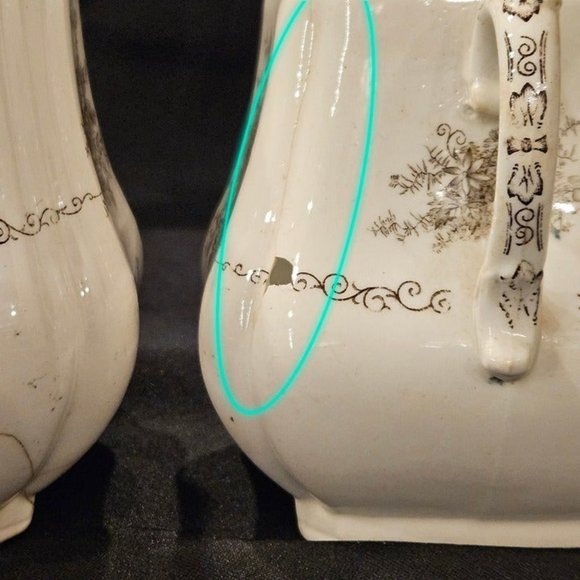 Semi-Porcelain Henry Alcock England Teapot Set -MAJOR REPAIRS BROKEN/CHIPS (9e3) - Picture 5 of 10